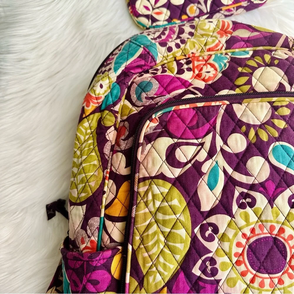 Vera Bradley Back To School Paisley Floral Backpack with Wristlet Purse